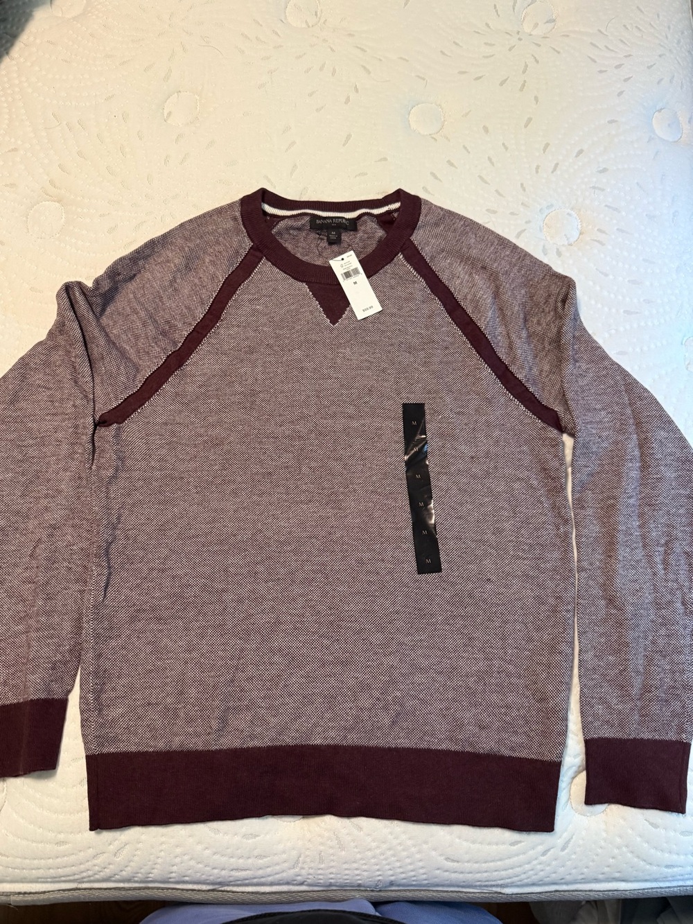 Banana Republic Men's Marled Plum and Burgundy Crewneck Sweater
